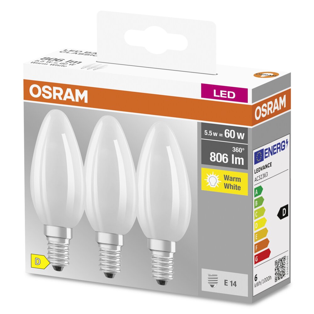 OSRAM CLASSIC B 3er LED Watt Kelvin 4058075592551 Lumen Set E14 2700 5,5 806