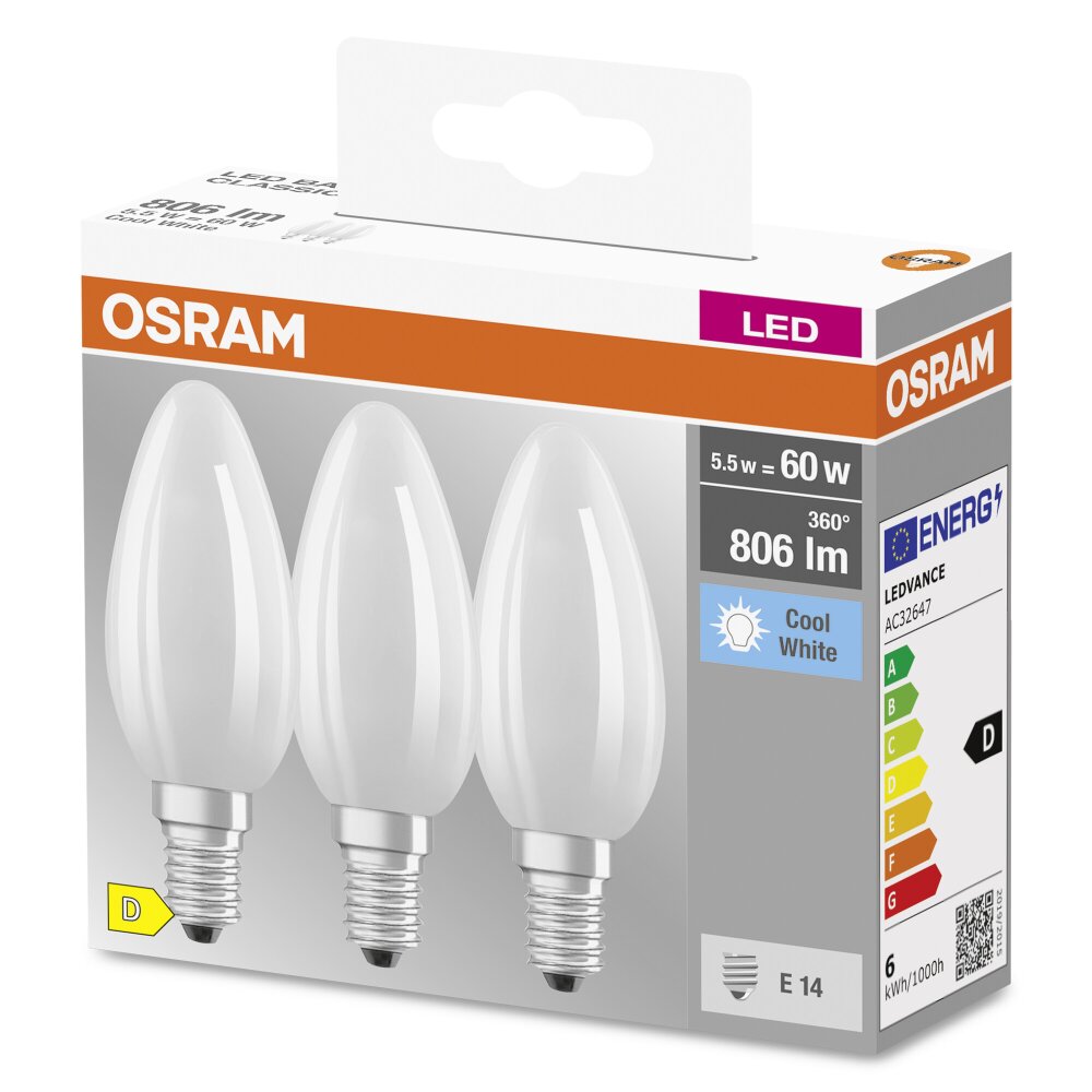 Lumen OSRAM Kelvin B 5,5 3er LED CLASSIC Watt E14 806 Set 4000 4058075592575