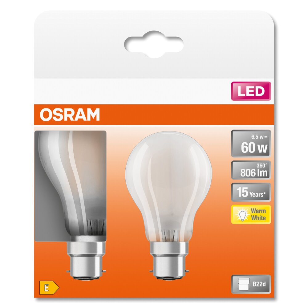 OSRAM LED Retrofit 2er Set E27 4 Watt 2700 Kelvin 420 Lumen 4058075435407