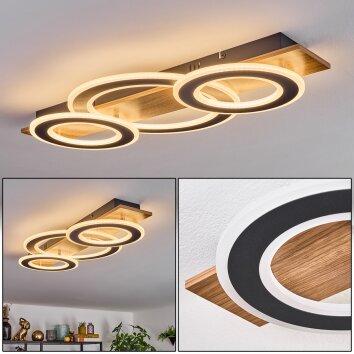 Besperia Deckenleuchte LED Holzoptik, Schwarz, 1-flammig