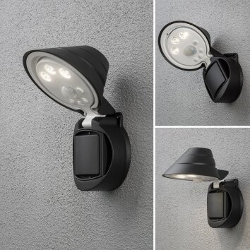 Konstsmide Prato Wandleuchte LED Schwarz, 1-flammig, Bewegungsmelder